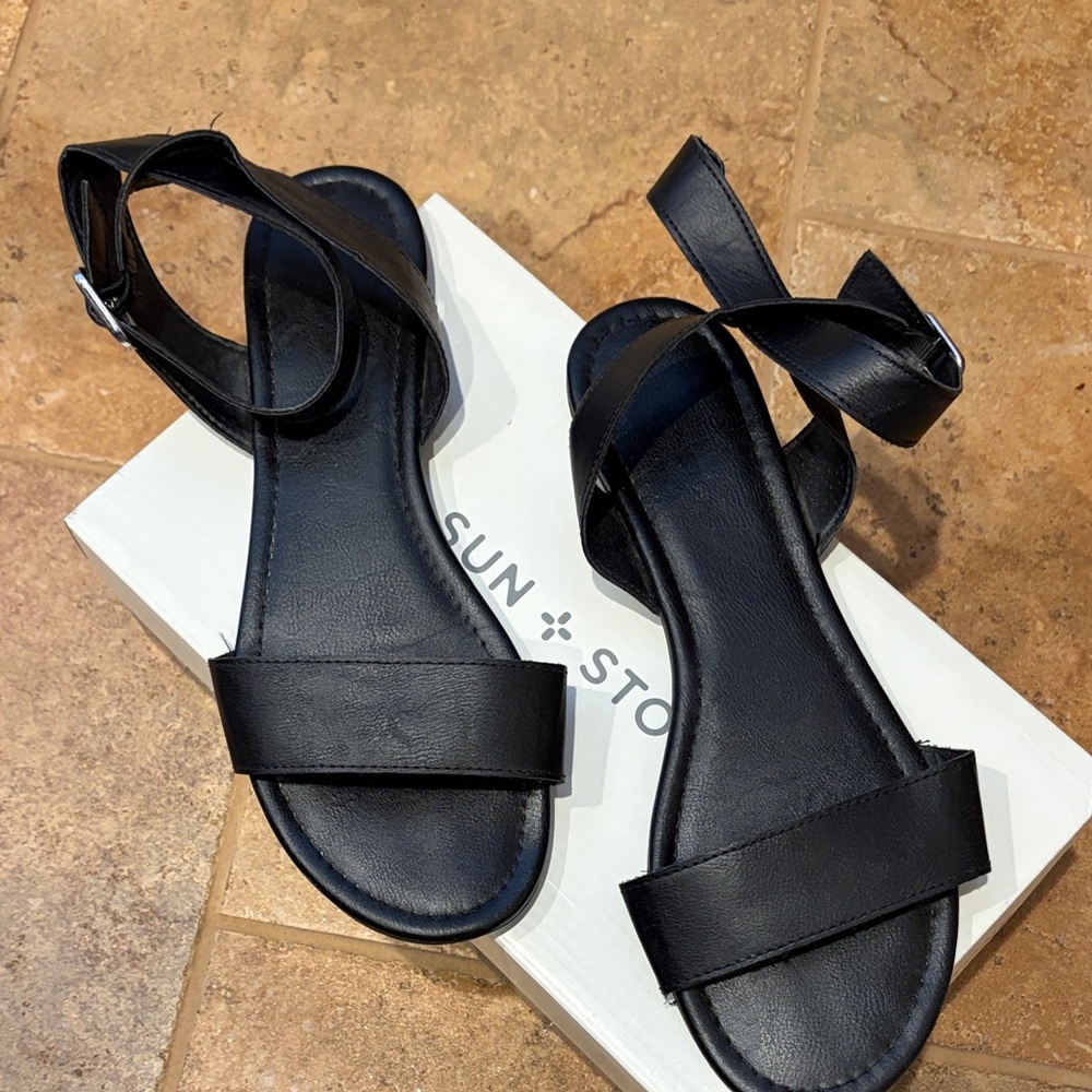 Women's Black Strappy Ankle-Sling Sandals